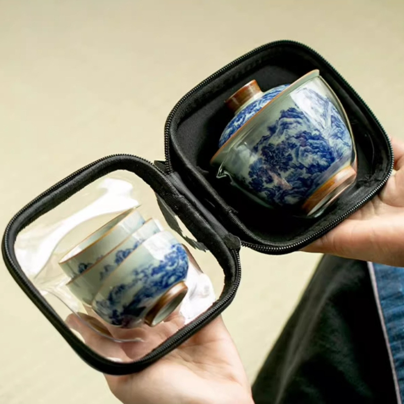Korean Tea Set - الصينية الرجعية الأزرق والأبيض الخزف فنجان