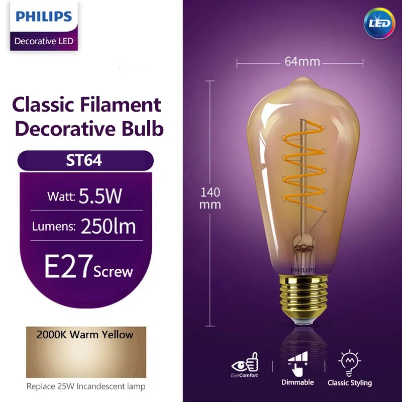 فيليبس LED ST64 الخيوط الكلاسي - مراجعة Philips Bulb Led Classic وسعره